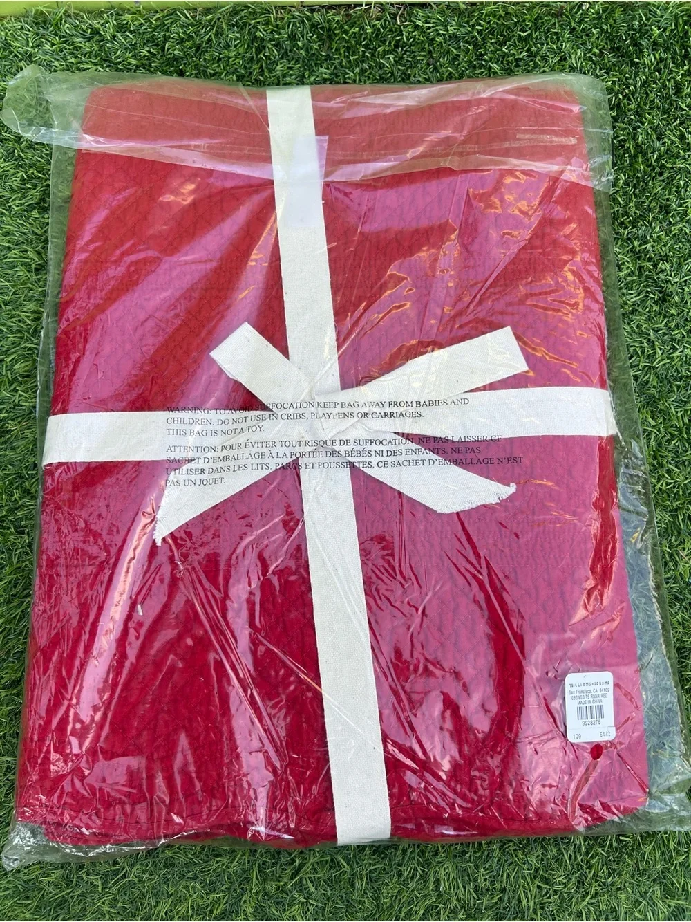 Williams-Sonoma Red Gingham Quilted Boutis Table Runner Reversible 16” x 90” NWT